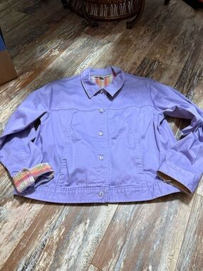 david brooks Lavender Jacket with Pink and Orange Plaid Accent